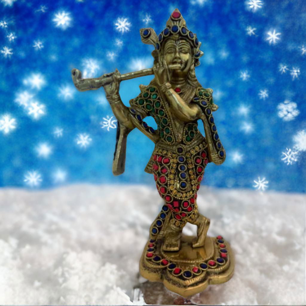 Brass Krishna Murti with Meenakari Work