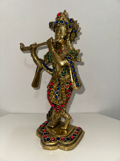 Brass Krishna Murti with Meenakari Work