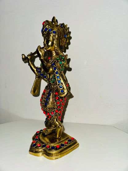 Brass Krishna Murti with Meenakari Work