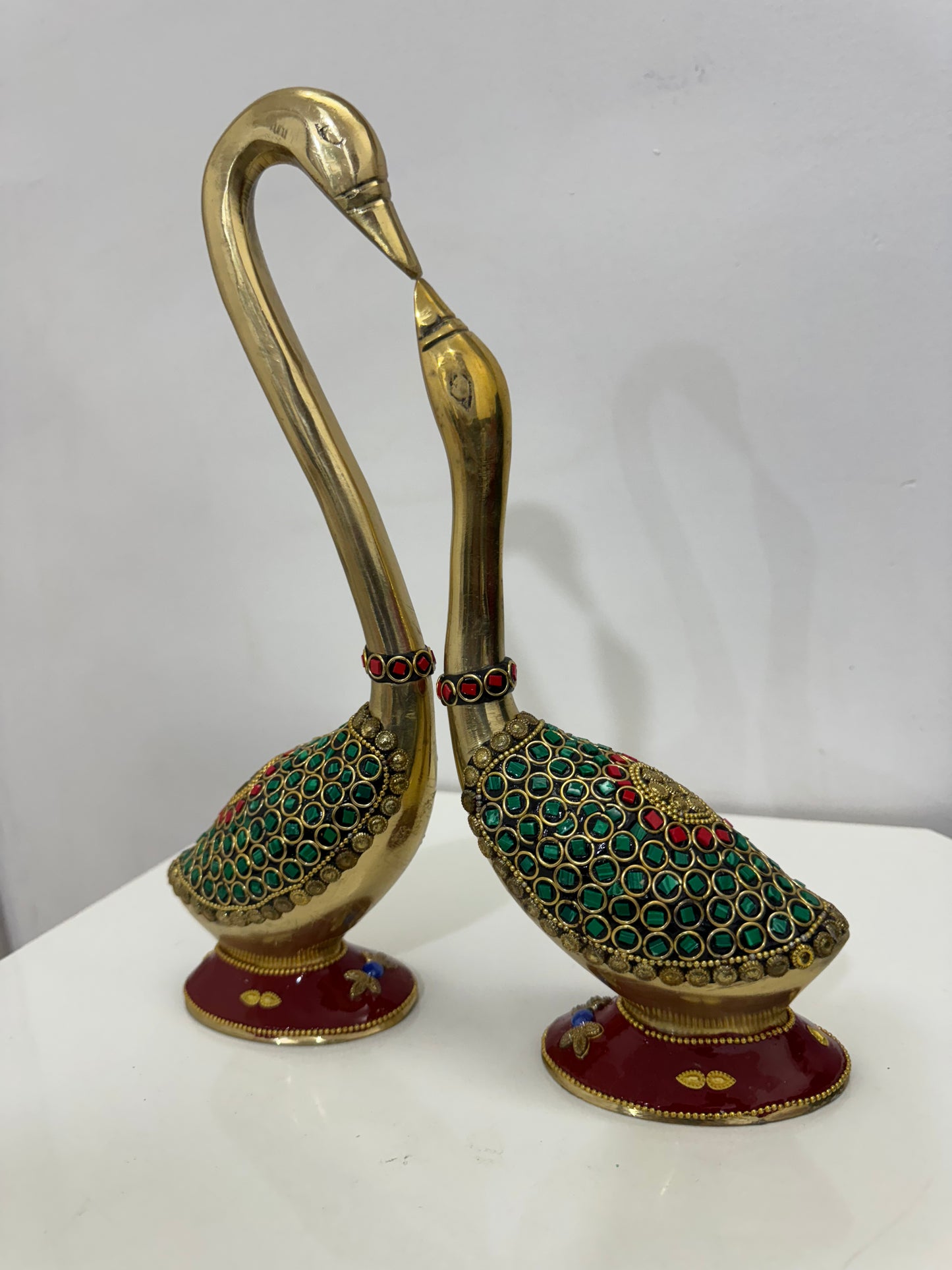 Brass Swan Couple with Meenakari Art