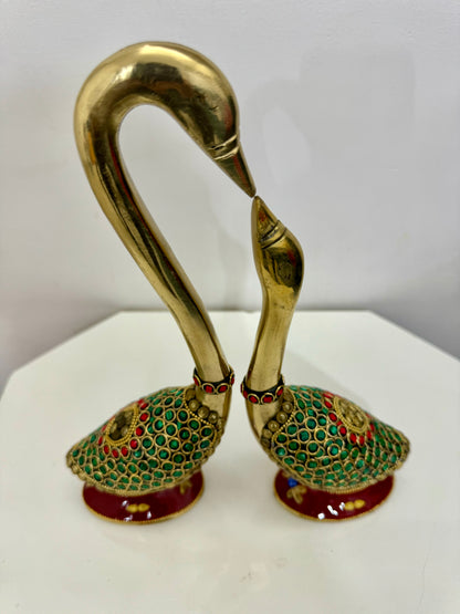 Brass Swan Couple with Meenakari Art