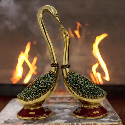 Brass Swan Couple with Meenakari Art