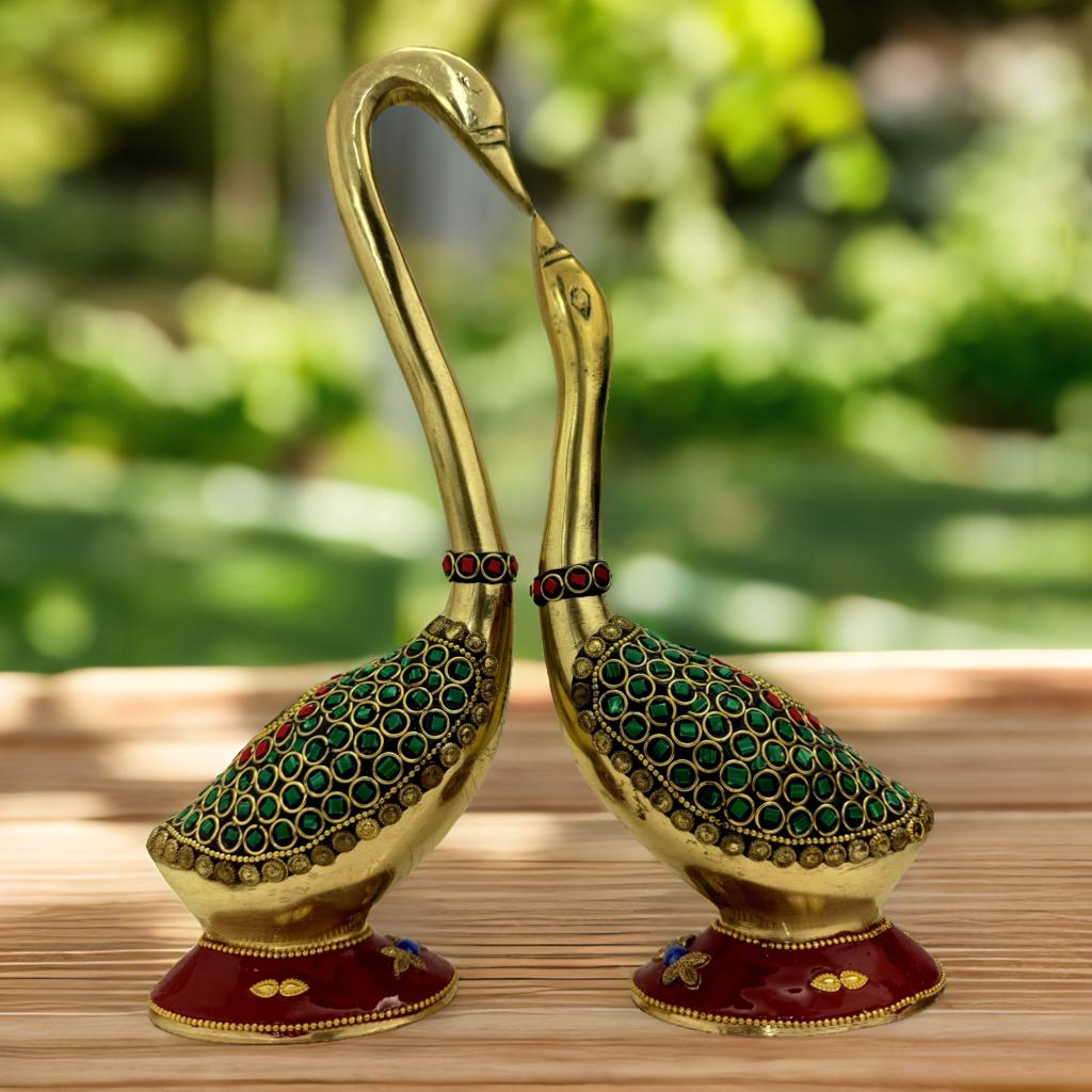 Brass Swan Couple with Meenakari Art