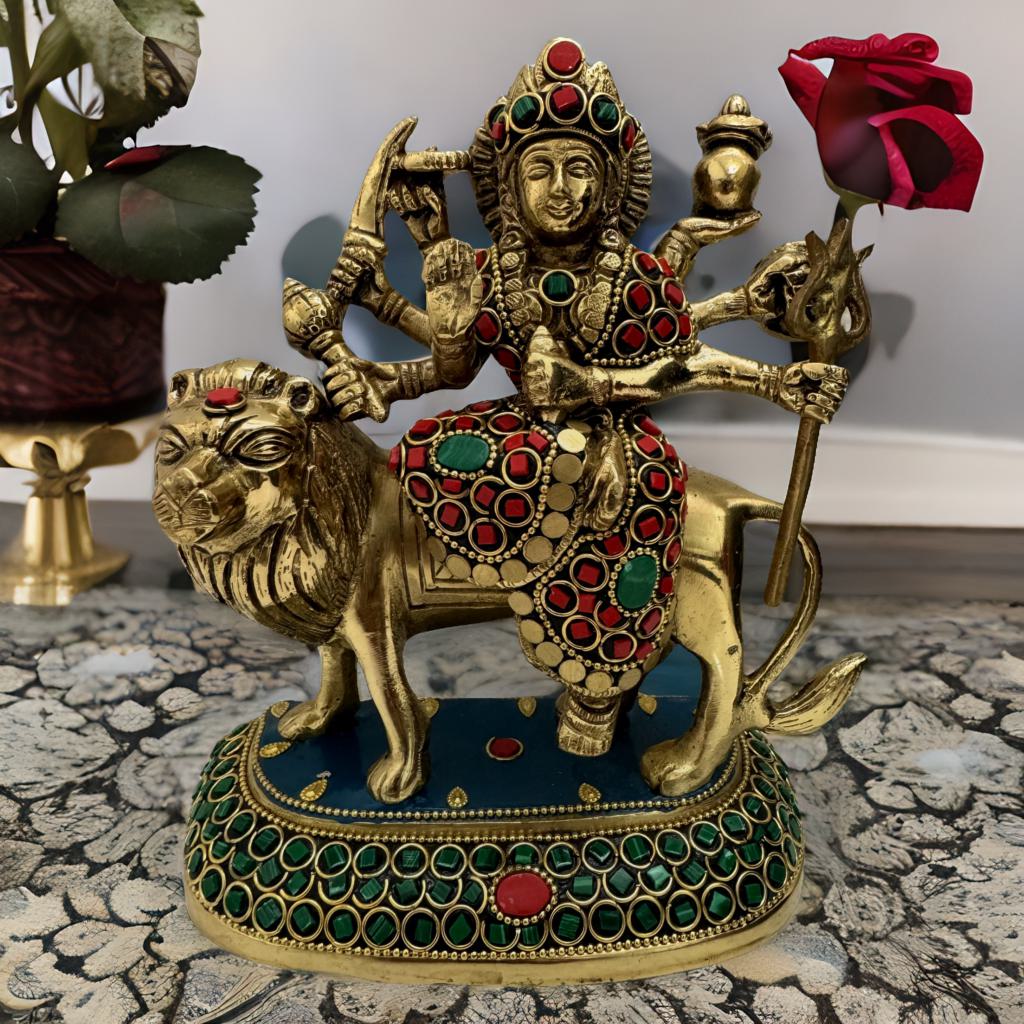 Durga Maa Brass Idol With Meenakari Work