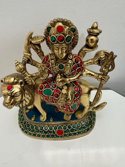 Durga Maa Brass Idol With Meenakari Work