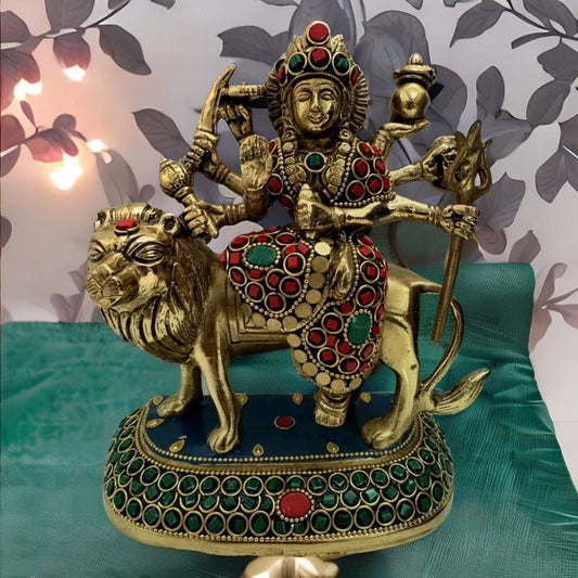 Durga Maa Brass Idol With Meenakari Work