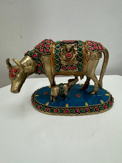 Kamdhenu Cow & Calf with Minakari Work