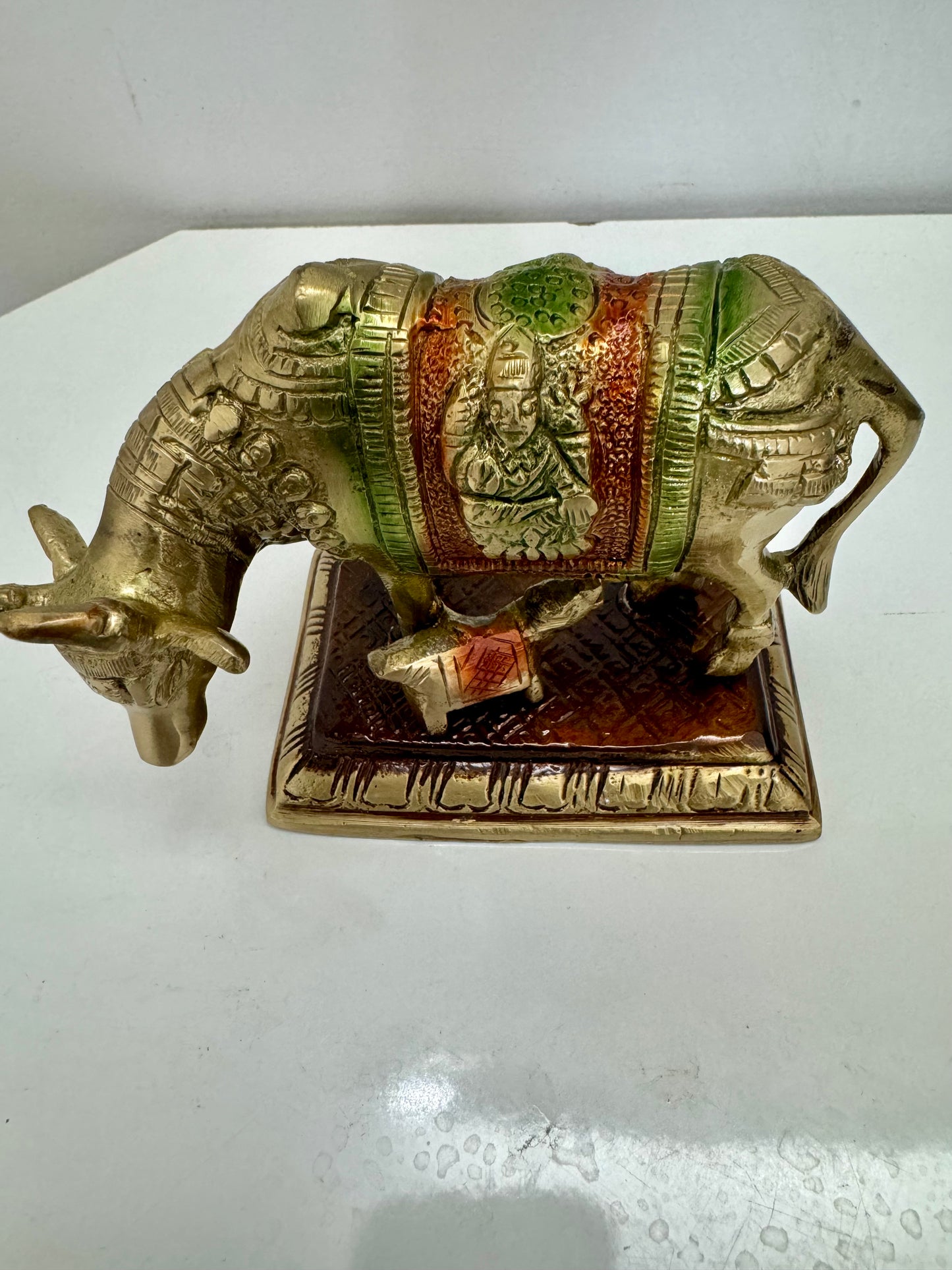 Kamdhenu Cow and Calf Brass Idol