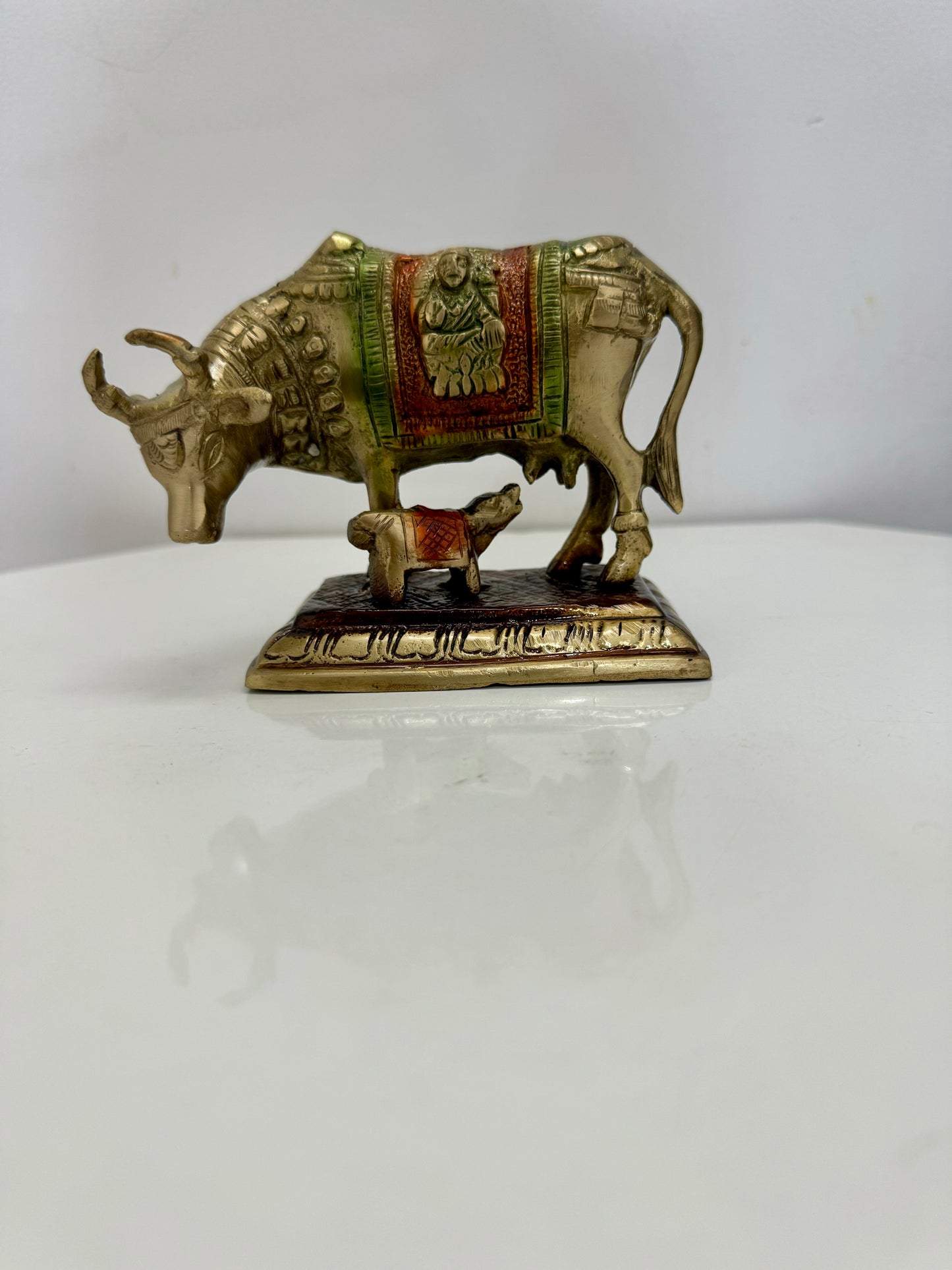 Kamdhenu Cow and Calf Brass Idol