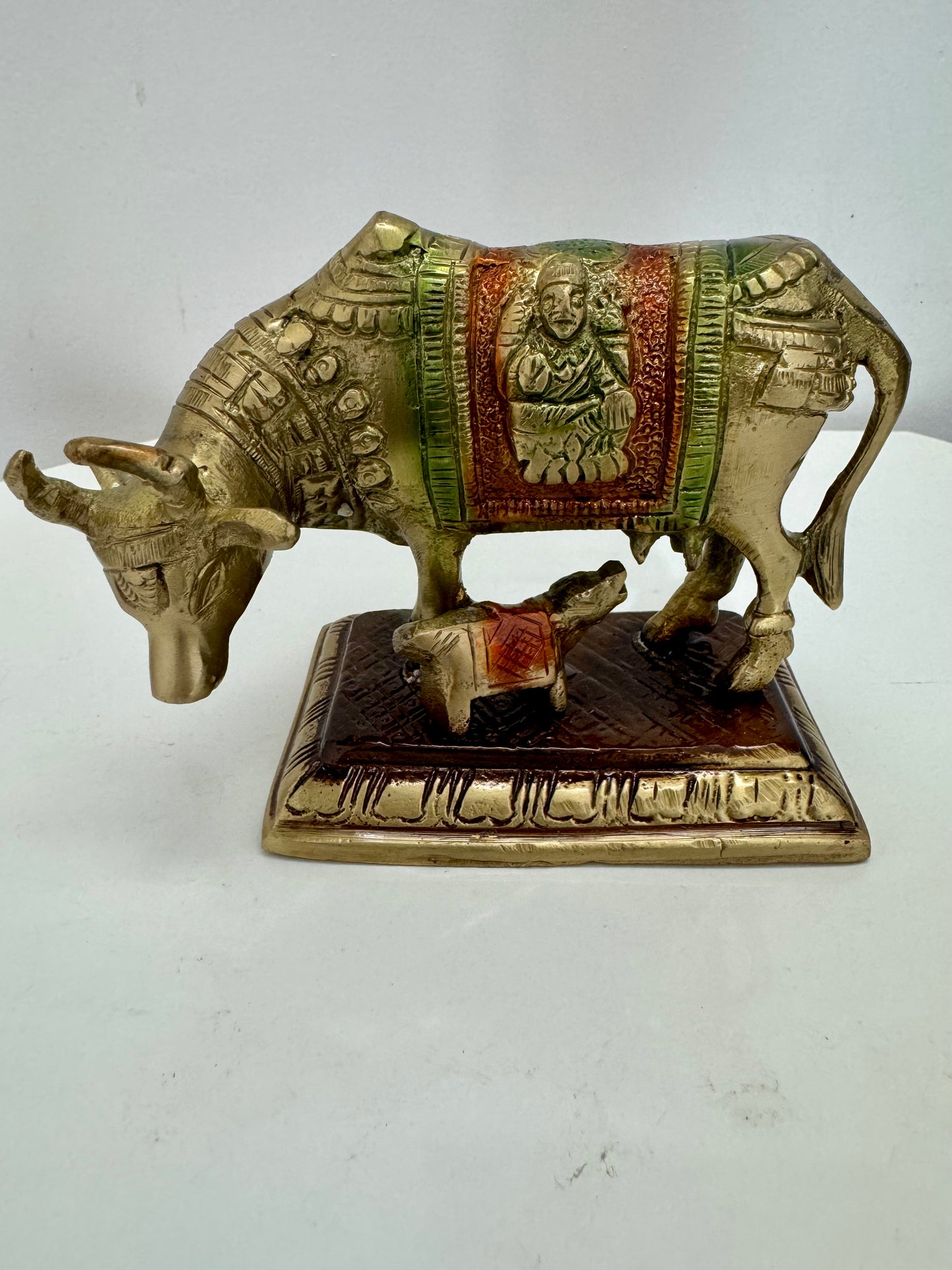 Kamdhenu Cow and Calf Brass Idol