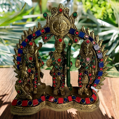 Ram Darbar Brass Murti with Meenakari Work – Handcrafted Idol of Lord Ram, Sita, Lakshman, and Hanuman