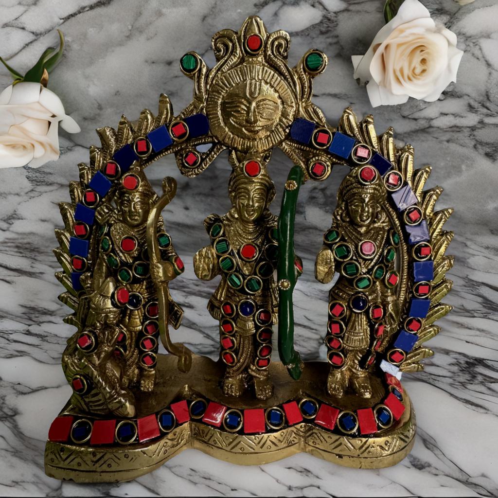 Ram Darbar Brass Murti with Meenakari Work – Handcrafted Idol of Lord Ram, Sita, Lakshman, and Hanuman