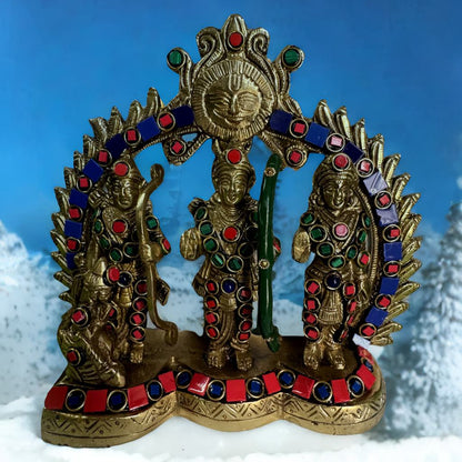 Ram Darbar Brass Murti with Meenakari Work – Handcrafted Idol of Lord Ram, Sita, Lakshman, and Hanuman