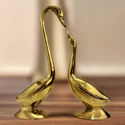 Elegant Brass Swan Couple for Home Décor - Handcrafted Showpiece