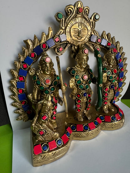 Ram Darbar Brass Murti with Meenakari Work – Handcrafted Idol of Lord Ram, Sita, Lakshman, and Hanuman